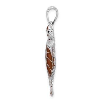 De-Ani Sterling Silver Rhodium-Plated Polished Enameled Brown Sea Turtle Pendant — alternate view