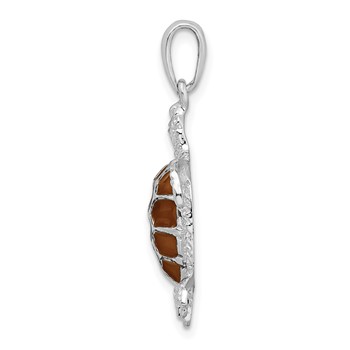 De-Ani Sterling Silver Rhodium-plated Polished Enameled Brown Sea Turtle Pendant — alternate view