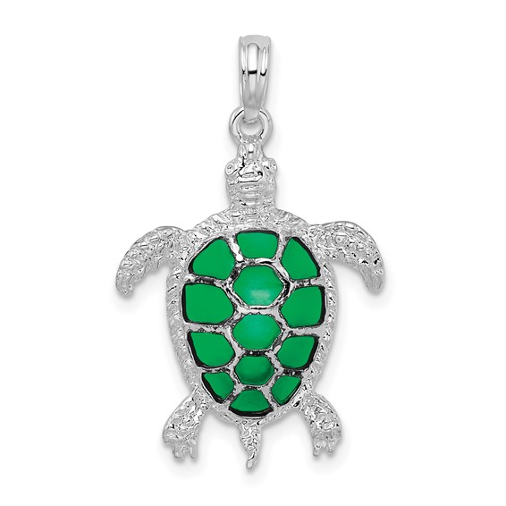 925 Sterling Silver Green Turtle Pendant with Lustrous Mother of Pearl –  Emu & Roo