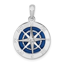 Image of De-Ani Sterling Silver Rhodium-Plated Polished Enameled Compass Pendant