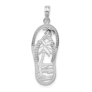 De-Ani Sterling Silver Rhodium-plated Polished 3D Cut-Out Palm Tree Flip-flop Pendant