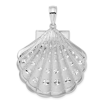 De-Ani Sterling Silver Rhodium-Plated Diamond-Cut Large Scallop Shell Pendant