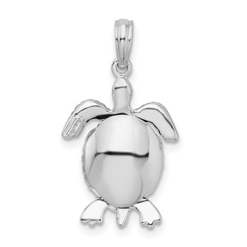 De-Ani Sterling Silver Rhodium-plated Polished 3D Moveable Sea Turtle Pendant — alternate view