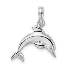 Image of De-Ani Sterling Silver Rhodium-Plated Polished 3D Jumping Dolphin Pendant