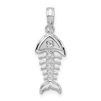 De-Ani Sterling Silver Rhodium-plated Polished 3D Fishbone Pendant