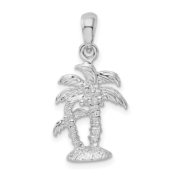 - Textured Quality Polished Pendant Silver Palm Two Trees Rhodium-Plated Gold Sterling and De-Ani 3D
