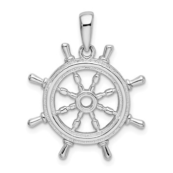 De-Ani Sterling Silver Rhodium-Plated Polished Cut-Out 3D Ships Wheel Pendant