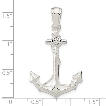 De-Ani Sterling Silver Rhodium-Plated Polished 3D Anchor with Rope Pendant — alternate view