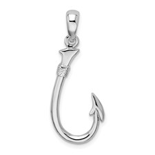 Image of De-Ani Sterling Silver Rhodium-Plated Polished 3D Fish Hook Pendant