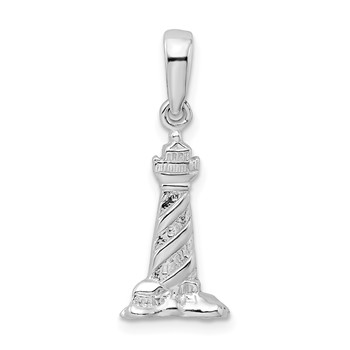 De-Ani Sterling Silver Rhodium-plated Polished 3D Cape Hatteras Lighthouse Pendant