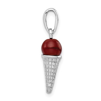 Sterling Silver Polished 3D Brown Bead Ice Cream Cone Pendant — alternate view
