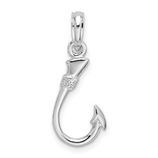 Image of De-Ani Sterling Silver Rhodium-Plated Polished 3D Fish Hook Pendant