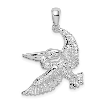 De-Ani Sterling Silver Rhodium-plated Polished Flying Pelican Pendant