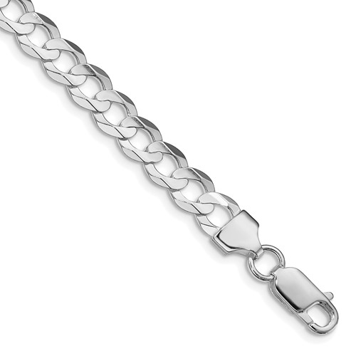 Sterling Silver Rhodium-plated 6.75mm Concave Beveled Curb Chain