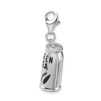 Amore La Vita Sterling Silver Rhodium-plated Polished 3-D Enameled Green Tea Beverage Charm with Fancy Lobster Clasp — alternate view