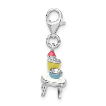 Amore La Vita Sterling Silver Rhodium-plated Polished 3-D Enameled Table and Bowls Charm with Fancy Lobster Clasp — alternate view