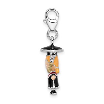 Amore La Vita Sterling Silver Rhodium-plated Polished 3-D Enameled Girl Graduate Charm with Fancy Lobster Clasp — alternate view