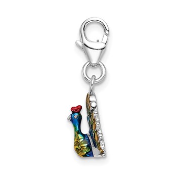 Amore La Vita Sterling Silver Rhodium-plated Polished 3-D Enameled Peacock Charm with Fancy Lobster Clasp — alternate view