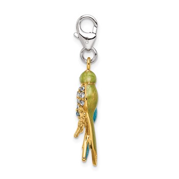 Amore La Vita Sterling Silver Rhodium-plated and Gold-plated Polished 3-D Glitter Enameled Crystal Love Birds Charm — alternate view