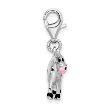 Amore La Vita Sterling Silver Rhodium-plated Polished Enameled 3-D Cow Charm with Fancy Lobster Clasp — alternate view
