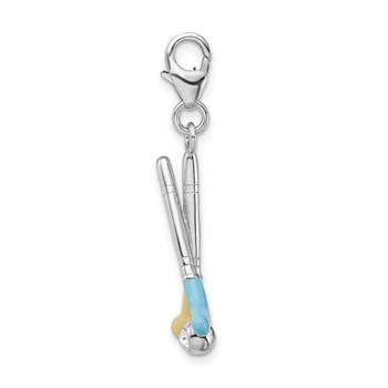 Amore La Vita Sterling Silver Rhodium-plated Polished Enameled Crystal Golf Clubs Charm with Fancy Lobster Clasp — alternate view