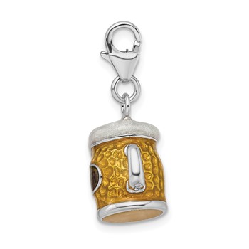 Amore La Vita Sterling Silver Rhodium-plated Polished 3-D Enameled BEER Mug Charm with Fancy Lobster Clasp — alternate view