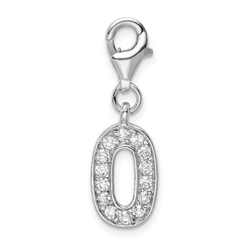 Amore La Vita Sterling Silver Rhodium-plated Polished CZ Numeral 0 Charm with Fancy Lobster Clasp