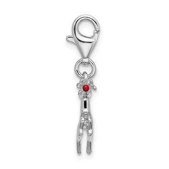 Amore La Vita Sterling Silver Rhodium-plated Polished 3-D Enameled Reindeer Charm with Fancy Lobster Clasp — alternate view