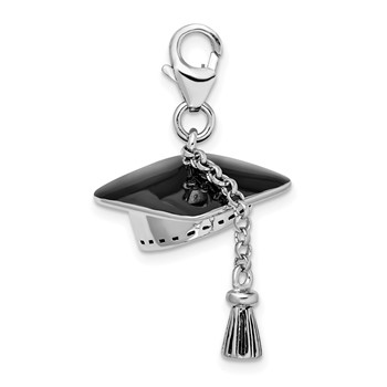 Amore La Vita Sterling Silver Rhodium-plated Polished 3-D Moveable Graduation Cap and Tassel Charm with Fancy Lobster Clasp — alternate view