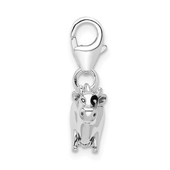 Amore La Vita Sterling Silver Rhodium-plated Polished 3-D Enameled Cow Charm with Fancy Lobster Clasp — alternate view