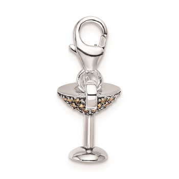 Sterling Silver Rhodium Yellow Crystal Martini Glass w/Lobster Clasp Charm — alternate view