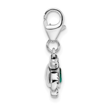 Amore La Vita Sterling Silver Rhodium-plated Polished 3-D Green Crystal Turtle Charm with Fancy Lobster Clasp — alternate view