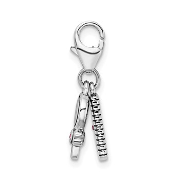 Amore La Vita Sterling Silver Rhodium-plated Polished 3-D Pink Crystal Comb and Mirror Charm with Fancy Lobster Clasp — alternate view