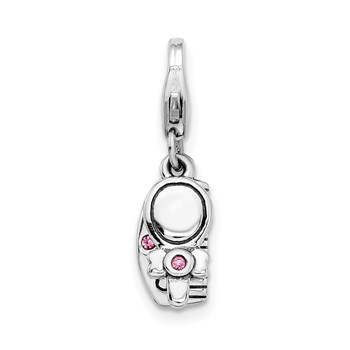 Amore La Vita Sterling Silver Rhodium-plated Polished 3-D Pink Crystal Comb and Mirror Charm with Fancy Lobster Clasp