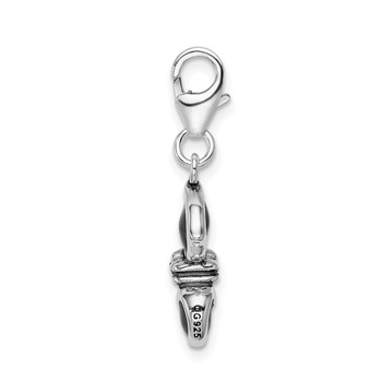 Amore La Vita Sterling Silver Rhodium-plated Polished 3-D Black Enameled Cat Charm with Fancy Lobster Clasp — alternate view