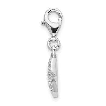 Amore La Vita Sterling Silver Rhodium-plated Polished CZ Moon and Star Charm with Fancy Lobster Clasp — alternate view