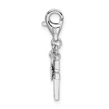 Amore La Vita Sterling Silver Rhodium-plated Polished CZ Two Cross Charm with Fancy Lobster Clasp — alternate view