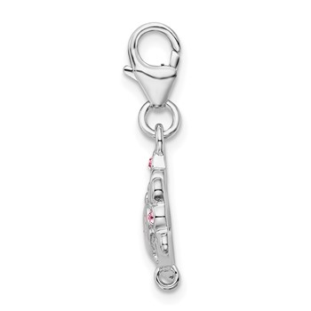 Amore La Vita Sterling Silver Rhodium-plated Polished Pink CZ Enameled PRINCESS Charm with Fancy Lobster Clasp — alternate view