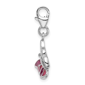 Amore La Vita Sterling Silver Rhodium-plated Polished Pink and White Enameled Butterfly Charm with Fancy Lobster Clasp — alternate view