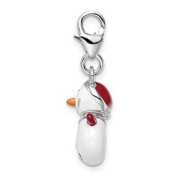 Amore La Vita Sterling Silver Rhodium-plated Polished 3-D Enameled with Crystal Snowman Lobster Clasp Charm — alternate view