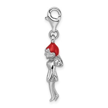 Amore La Vita Sterling Silver Rhodium-plated Polished 3-D Enameled with CZ Fairy Charm with Fancy Lobster Clasp — alternate view