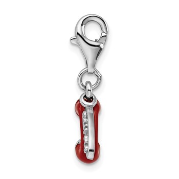 Amore La Vita Sterling Silver Rhodium-plated Polished 3-D Enameled CALL ME Phone Lobster Clasp Charm — alternate view