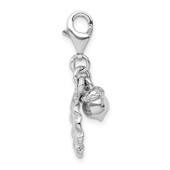 Amore La Vita Sterling Silver Rhodium-plated Polished 3-D Acorn and Leaf Charm with Fancy Lobster Clasp — alternate view