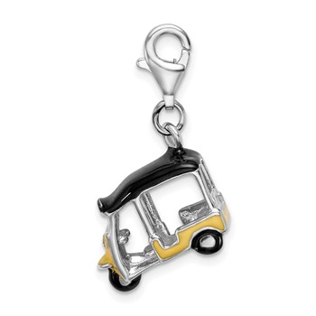 Amore La Vita Sterling Silver Rhodium-plated 3-D Polished Enameled Yellow Golf Cart Charm with Fancy Lobster Clasp — alternate view