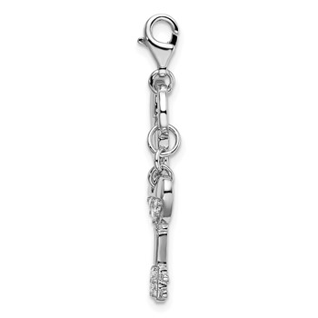 Amore La Vita Sterling Silver Rhodium-plated Polished CZ Heart and Key Charm with Fancy Lobster Clasp — alternate view