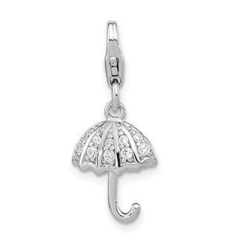 Amore La Vita Sterling Silver Rhodium-plated Polished 3-D Crystal Umbrella Charm with Fancy Lobster Clasp