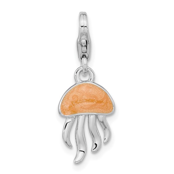 Amore La Vita Sterling Silver Rhodium-plated Polished 3-D Glitter Enameled  Jellyfish Charm with Fancy Lobster Clasp - Quality Gold