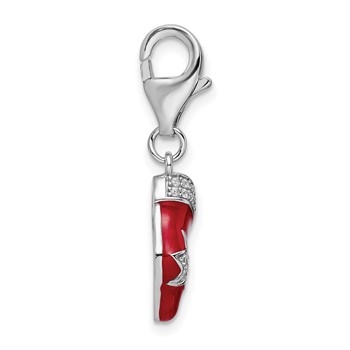 Amore La Vita Sterling Silver Rhodium-plated Polished CZ Enameled Christmas Stocking Charm with Fancy Lobster Clasp — alternate view