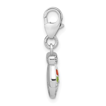 Amore La Vita Sterling Silver Rhodium-plated Polished CZ Enameled Mitten Charm with Fancy Lobster Clasp — alternate view