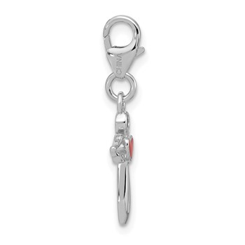 Amore La Vita Sterling Silver Rhodium-plated Angel Holding Red Enameled Heart Charm with Fancy Lobster Clasp — alternate view